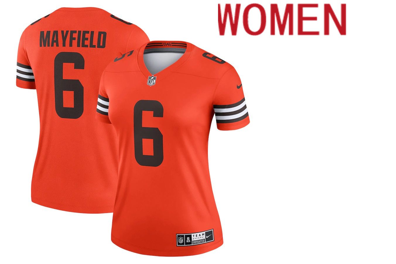 Women Cleveland Browns #6 Baker Mayfield Nike Orange Inverted Legend NFL Jersey->women nfl jersey->Women Jersey